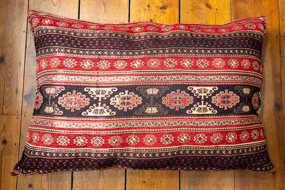 Large Red Kilim Stripe Ottoman Turkish Floor Cushion Cover 69x100cm